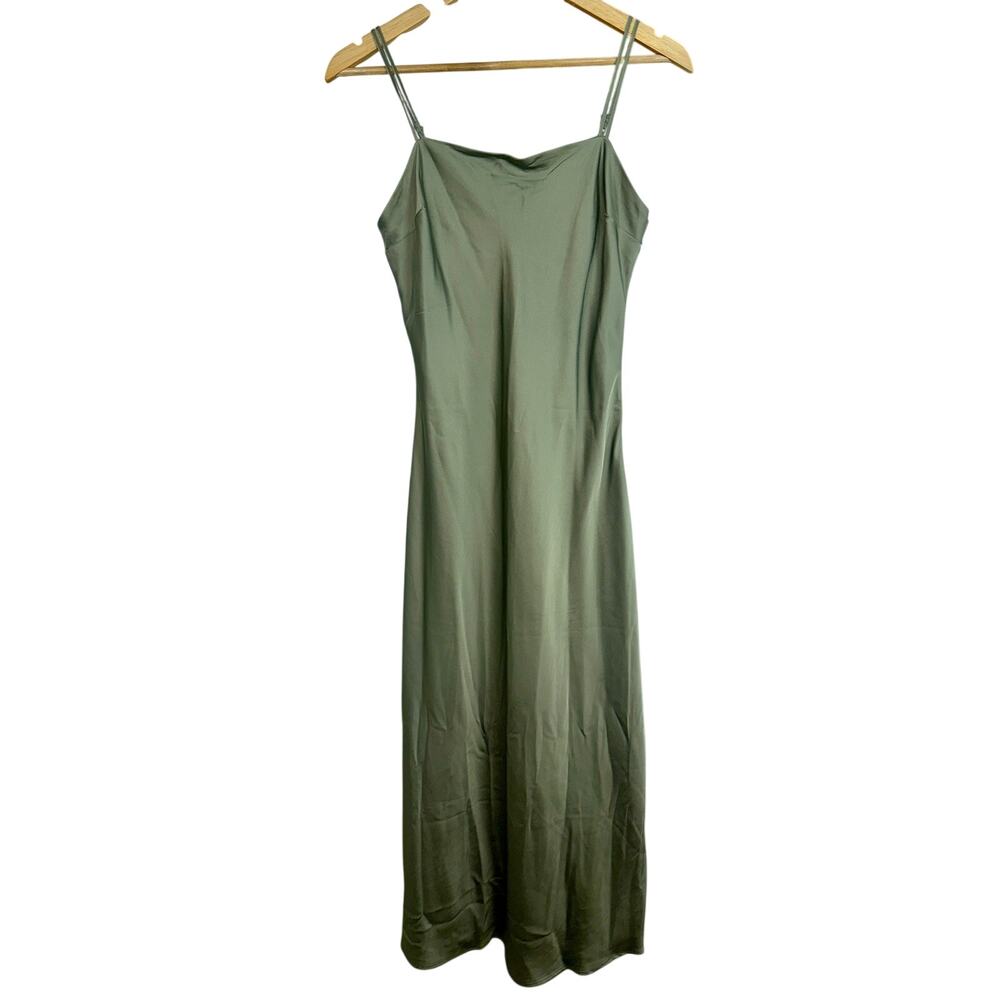 Abercrombie & Fitch Sage Green Satin Strappy Sleeveless Slip Maxi Dress Womens S
